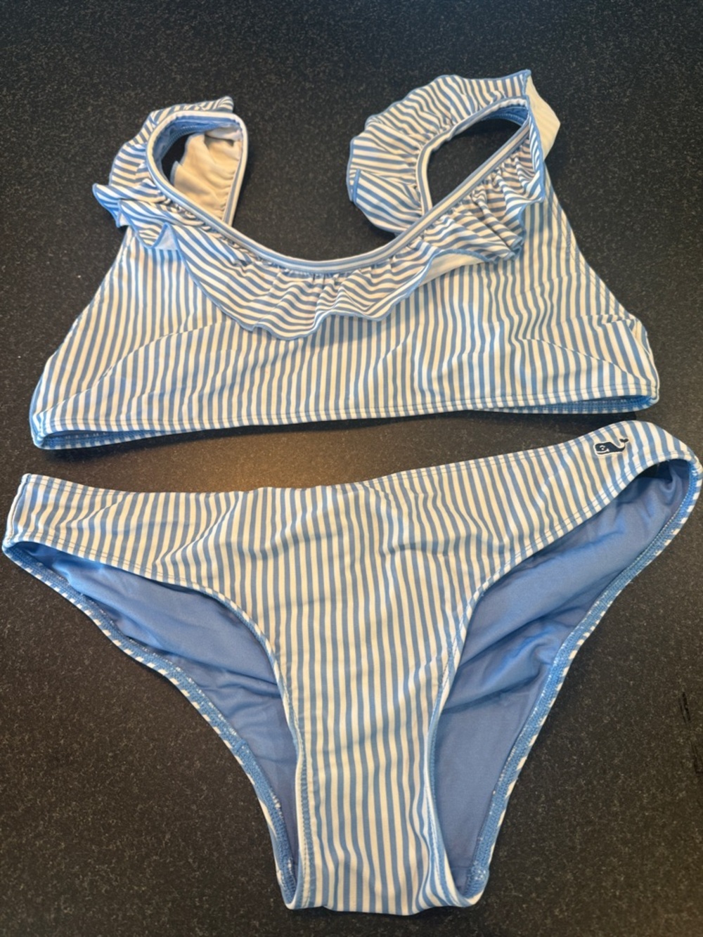 Vineyard Vines Blue and White Striped Ruffle Bikini